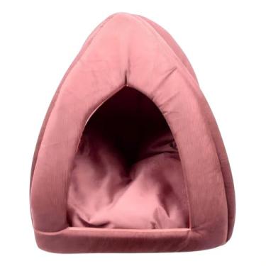 Imagem de Cama/casinha em formato de iglu com colchão macio, adequada para gatos e cachorros tanto no inverno quanto no verão. (Rosa)