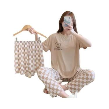 Imagem de Conjunto De Pijamas Femininos De Verão Em Três Peças, Camiseta De Mang