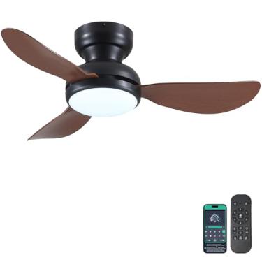 Imagem de Kviflon Ventiladores de teto modernos de 91 cm com luzes, pequeno ventilador de teto embutido com luz e controle remoto/aplicativo, 3 lâminas curvas reversíveis de 6 velocidades, 3 luzes reguláveis
