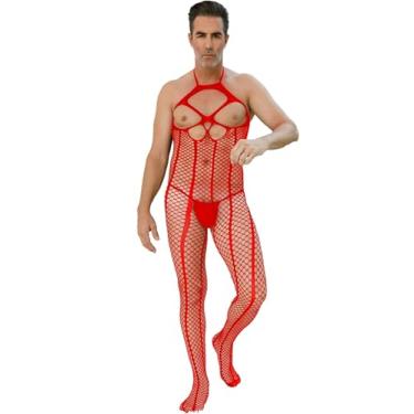 Imagem de Eagerlove Lingerie masculina sexy arrastão bodystocking malha vazada body elástico peça única para presente de dia dos namorados 064 R