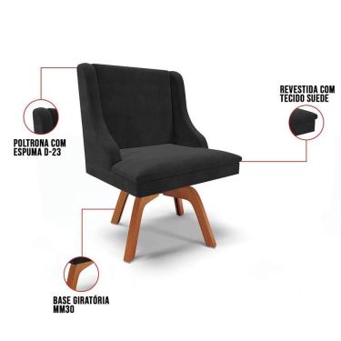 Imagem de Kit 6 Cadeiras Estofadas Giratória Para Sala De Jantar Lia Suede Preto - Ibiza