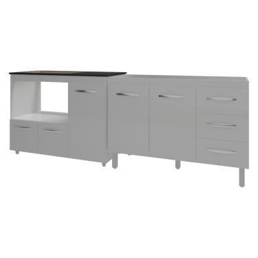 Imagem de Armário Cozinha Balcão Gabinete de Pia 120 cm Bruna e Balcão Alana para Fogão Cooktop 5 Bocas e Forno Branco