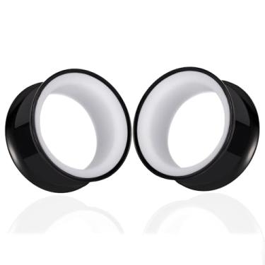 Imagem de DOEARKO 2 peças anel externo de aço inoxidável e alargador interno PLA (2 g/6 mm - 1"/25 mm) Material duplo hipoalergênico para orelhas esticadas, plugues leves e respiráveis, 12mm(1/2"), Aço