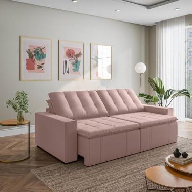 Imagem de Sofá Cama Retrátil e Reclinável 4 Lugares 280cm em Veludo Palmeira Cab