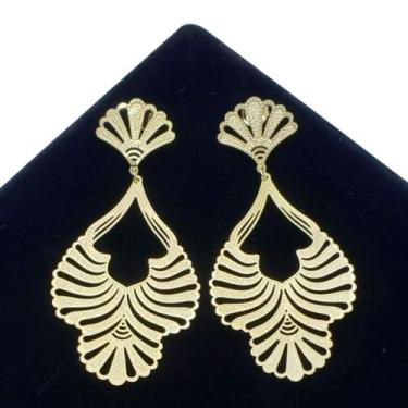 Imagem de Brincos Gota Rendada Banho De Ouro 18k 3398 - Trs Chic Joias, Dourado