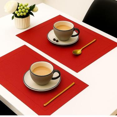 Imagem de Jogo 2 Lugar Americano Retangular Mesa Pvc Vermelho Executivo 30x45cm Em Casa Tem