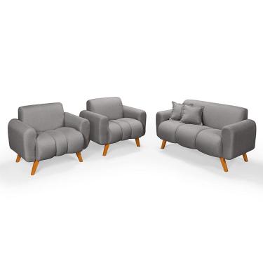 Imagem de Conjunto Dallas Namoradeira com Duas poltronas Em Linho Pes em Madeira