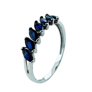 Imagem de Anel em Ouro Branco 18K com 7 Safiras Navetes - Joia Exclusiva - Justi