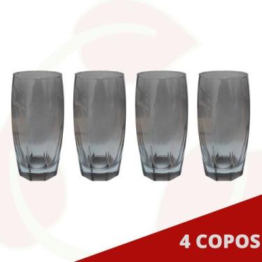 Imagem de Kit 4 Copos de Vidro Cinza Florida Mesa Chique Jantar 370ml - PRATICAS