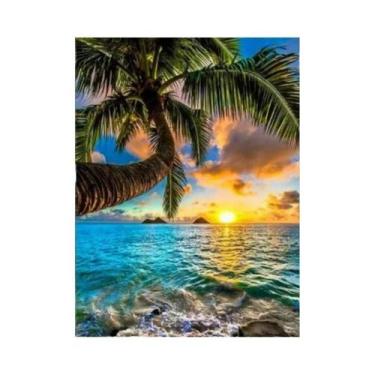 Imagem de Pintura Diamante 5D Paisagem Litorânea Ao Pôr Do Sol, Cobertura Total,