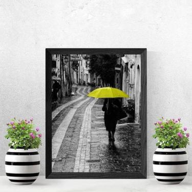 Imagem de Quadro Fotografia Mulher Sombrinha Amarela 34X23Cm