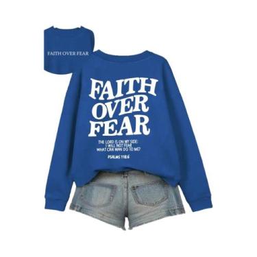 Imagem de Moletom Feminino De Fleece Com Estampa De Letras 'Faith over Fear', Qu