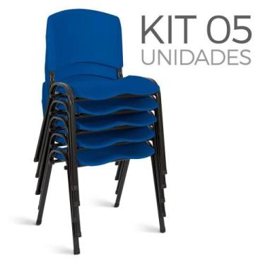 Imagem de Cadeira Plástica Fixa Kit 5 A/E Azul Lara - Shopcadeiras