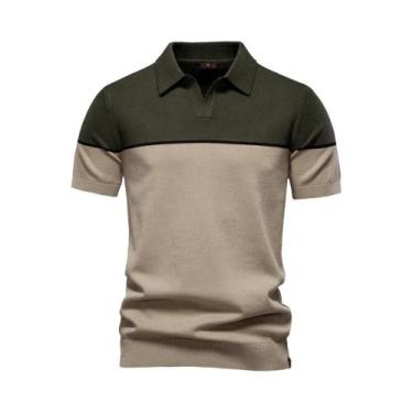 Imagem de Camisa Polo Masculina Slim Fit Com Decote Em V E Listras Coloridas AIO