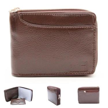 Imagem de Carteira Masculina CAFÉ Couro Legítimo Macio Com Zíper Completa - HB11