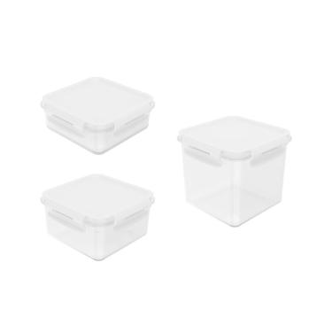 Imagem de Kit de potes organizadores de geladeira quadrado Ou 3 peças Linha Click