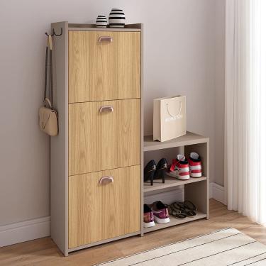 Imagem de  Sapateira Vertical 3 Gavetas Banco Prateleira Sapatos Gancho Bolsa Hall Entrada Quarto Dakota 
