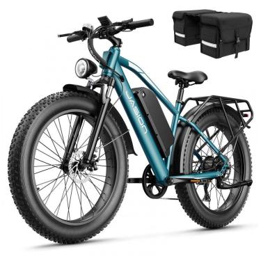 Imagem de Bicicleta elétrica Jasion EB5 MAX azul pneus 26x4 motor 750W nominal 2000W pico bateria 48V 15Ah 720Wh quadro aço carbono 7 marchas 110V