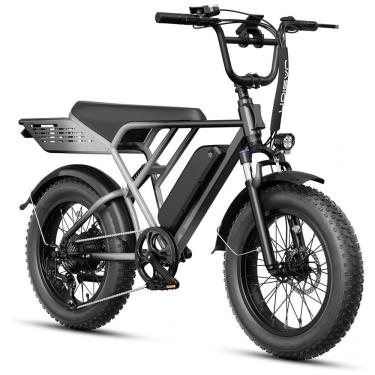 Imagem de Bicicleta elétrica Jasion RetroVolt grafite pneus 20x4 suspensão dupla motor 2000W pico bateria 48V 13Ah 70 km 7 marchas 110V