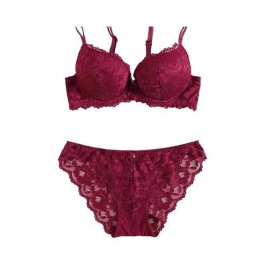 Imagem de Conjunto De Lingerie Elegante Com Sutiã Push-Up De Renda Bordada E Cal
