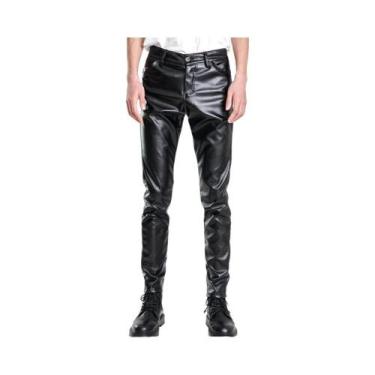 Imagem de Calças Masculinas Skinny Fit Em Couro PU Com Stretch Para Moda, Festas