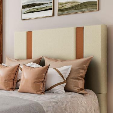 Imagem de Cabeceira Estofada Ametista Casal Linho Creme 142x130x8cm Sonhar Estofados