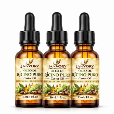 Imagem de Kit com 3 Óleos de Rícino 100% Puros 30Ml Cada (90 Ml No Total)