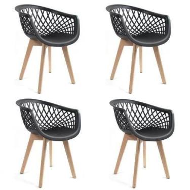 Imagem de Conjunto 4 Cadeiras para Sala de Jantar Cozinha Web Pp Preto Wood - La