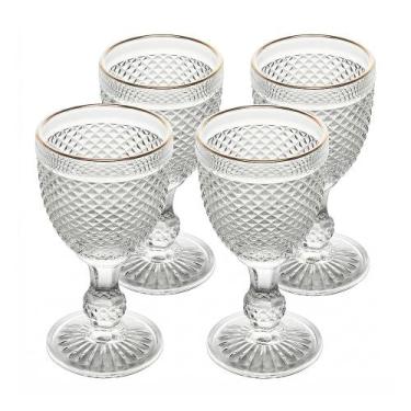 Imagem de Conjunto de Taças de Vidro Transparente Bico de Jaca Fio de Ouro 300ml