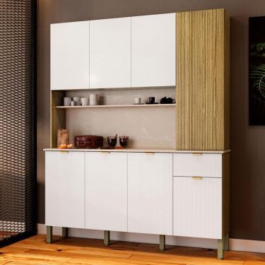 Imagem de Armário de Cozinha Compacta York 8 Portas 1 Gaveta em MDF 161cm Amadeirado