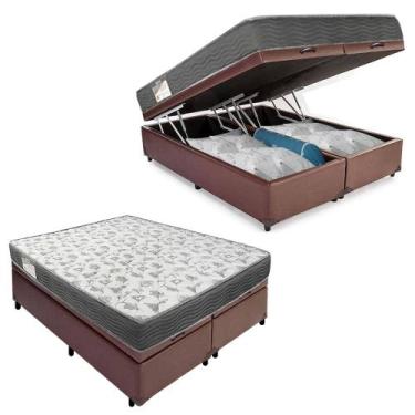 Imagem de Cama Box Baú Casal Bipartido Sintético + Colchão De Espuma D33 - Seren