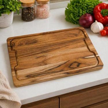 Imagem de Tábua de Carne em Madeira Teca com Canaleta Ideal para Churrasco e Coz