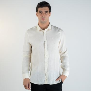 Imagem de Camisa Calvin Klein Regular Linho Amarelo Claro-Masculino