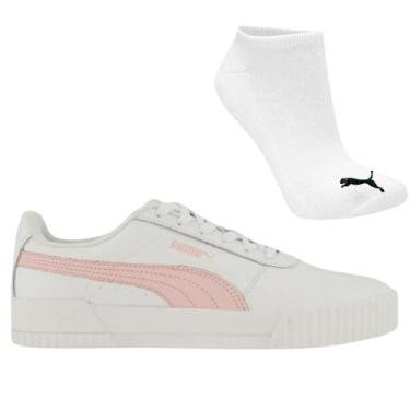 Imagem de Kit Tênis Casual Feminino Puma Carina L BDP e Meia, 38, Branco, Rosa, 