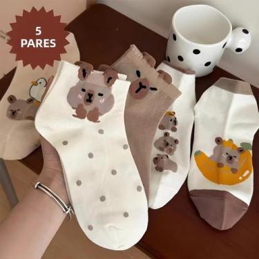 Imagem de Meias Femininas De Cano Médio Com Estampa De Capivara Fofa, 5 Pares, D