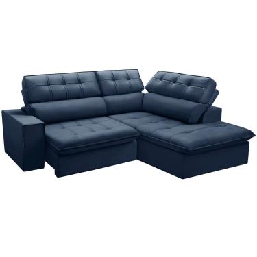 Imagem de Sofá 3 Lugares Retrátil Reclinável Chaise Direito 243cm Solin F04 Veludo Azul - Lyam Decor