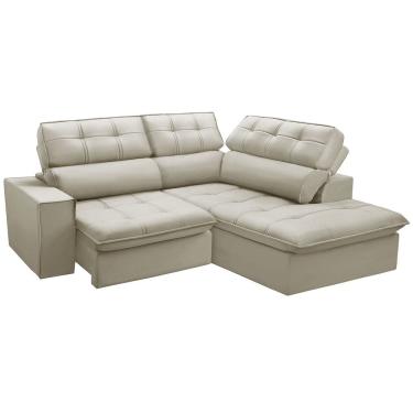 Imagem de Sofá 3 Lugares Retrátil Reclinável Chaise Direito 243cm Solin F04 Veludo Bege - Lyam Decor