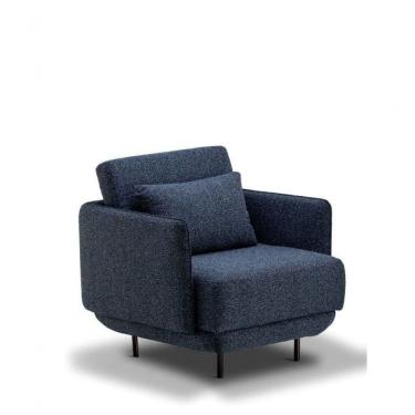 Imagem de Poltrona Azul Tecido Boucle Estofada Base Metal Fixa Para Sala 0,80 Largura Titanium