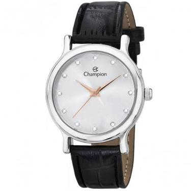 Imagem de Relógio Champion Feminino Prata Rosê Strass Couro Ch22733z