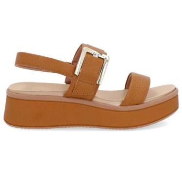 Imagem de Sandália Anabela Feminina Couro Fivela Tan Usaflex AM23003, 38