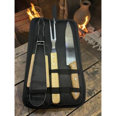 Imagem de Kit Churrasco Profissional Completo Faca, Garfo, Pegador e Bolsa Práti
