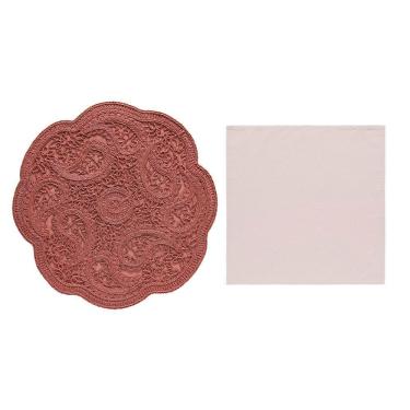 Imagem de Kit de Mesa Posta Paisley Rosê de Tecido 2 Lugares com Jogo Americano e Guardanapo Rosê Copa & Cia