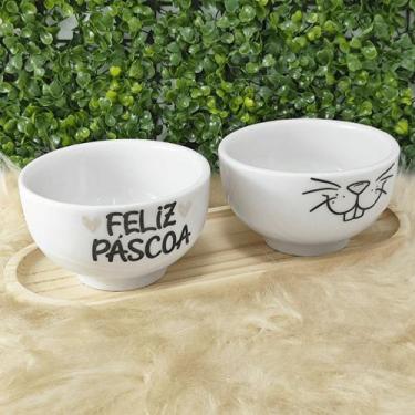 Imagem de Kit Jogo 2 Bowl Tigelas 450ml Porcelana Cumbuca Sopa Açaí Decorada Pás