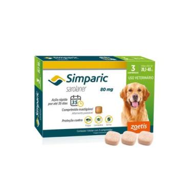 Imagem de Antipulga Simparic pra Cães com 20,1 kg a 40 kg 3 Comprimido - Zoetis