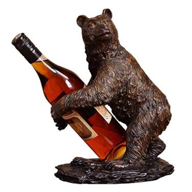 Imagem de Suporte de garrafa de vinho com urso em escultura de animais rústicos e estátuas de vinhos Suportes de vinho de bancada Suportes de vinho Decorativos Porta-vinho (Cor: A)