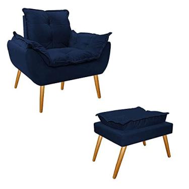 Imagem de Kit Poltrona e Puff Opala Palito Suede Azul Marinho - AM DECOR