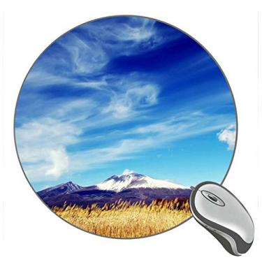 Imagem de Mouse pad redondo de borracha para jogos Mountains Fields Blue Sky White Nuds