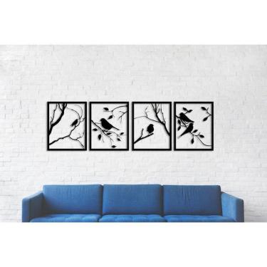 Imagem de Quadro Decorativo 4 Peças Pássaros Vazado - Mdf 3Mm 003