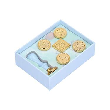 Imagem de selo de selo selo de madeira retr?,Selo de cera selo al?a de madeira, durabilidade ¨¤ prova de ferrugem ampla aplica??o selo de cera para envelopes de casamento decora??o de convite(Blue), Kit Se