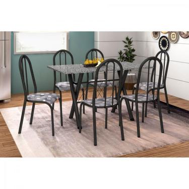 Imagem de Conjunto de Cozinha 6 Cadeiras Mesa Retangular Tampo em Granito Deise Artefamol PRETO CRAQUEADO/PARA